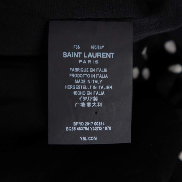 Pre Owned Saint Laurent Black Polka Dotted Silk Georgette Sleeveless Ruffled Top S