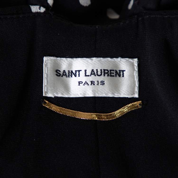 Pre Owned Saint Laurent Black Polka Dotted Silk Georgette Sleeveless Ruffled Top S