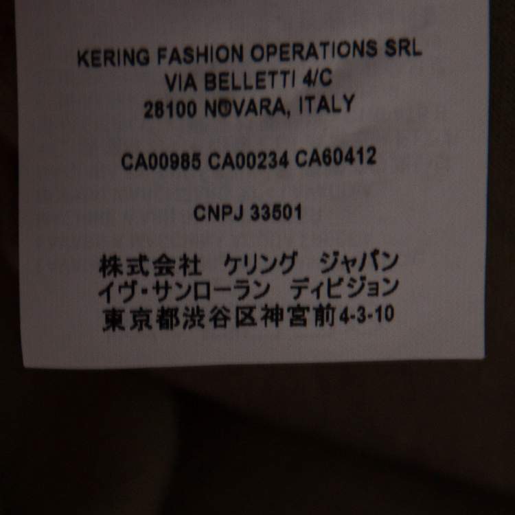 Pre Owned Saint Laurent Taupe Logo Printed Cotton Asymmetric Hem Detail T-Shirt S