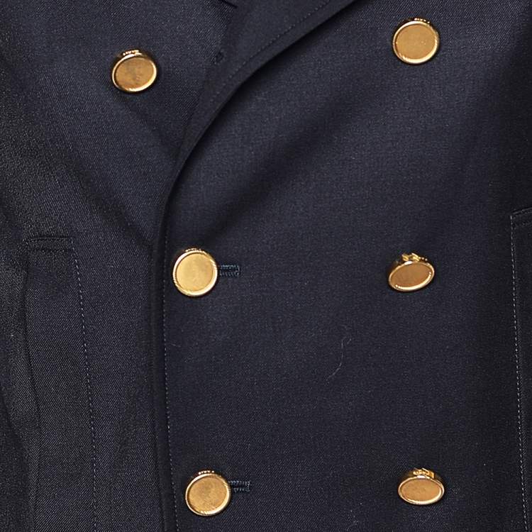 Pre Owned Saint Laurent Navy Blue Wool Double Breasted Blazer M