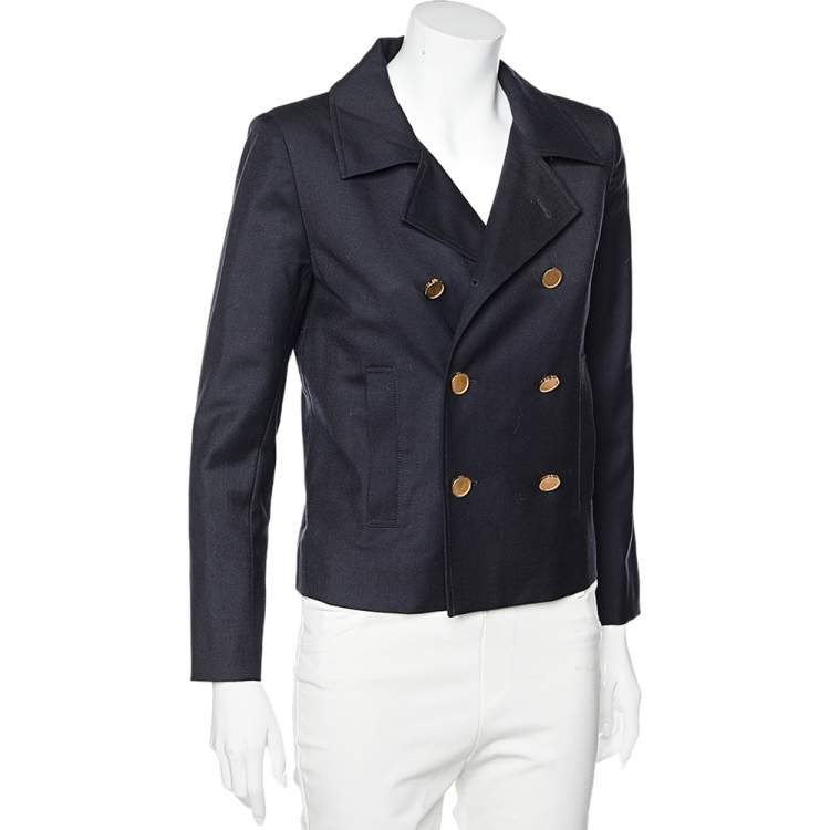 Pre Owned Saint Laurent Navy Blue Wool Double Breasted Blazer M