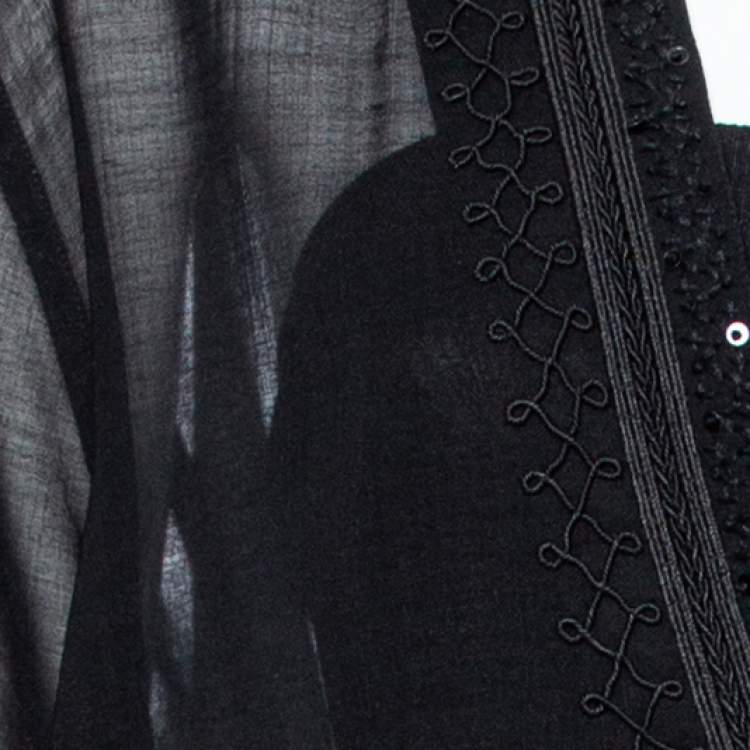 Pre Owned Saint Laurent Black Wool Lace Trimmed V-Neck Blouse S