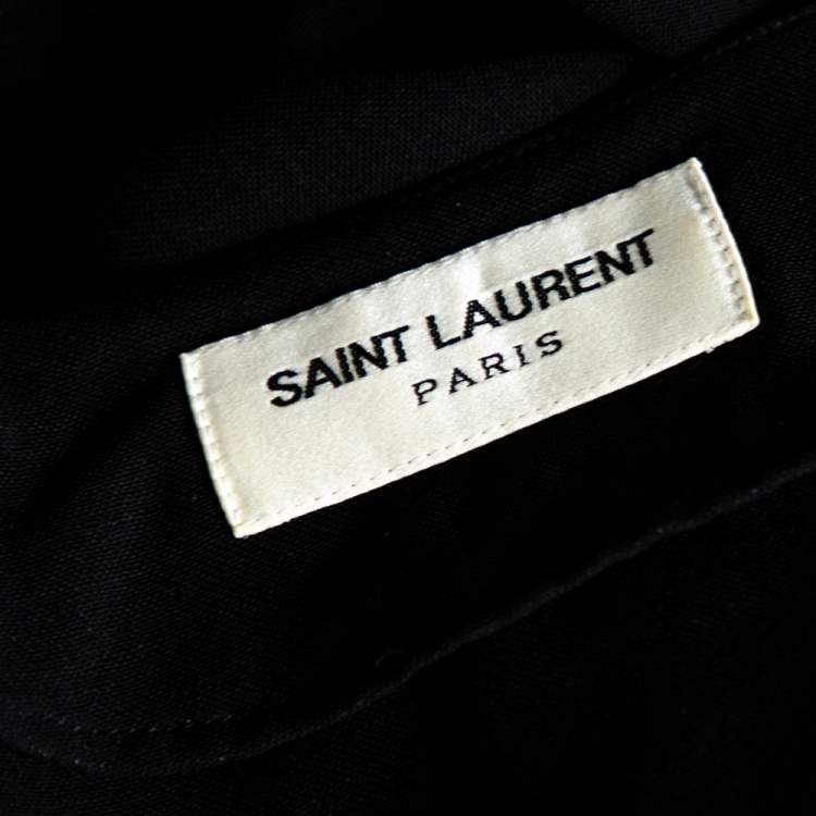 Pre Owned Saint Laurent Black Wool Lace Trimmed V-Neck Blouse S