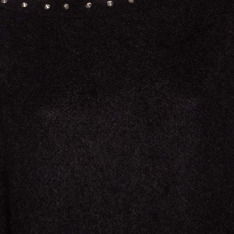 Pre Owned Saint Laurent Black Mohair Stud Embellished Neck Detailed Sweater XL