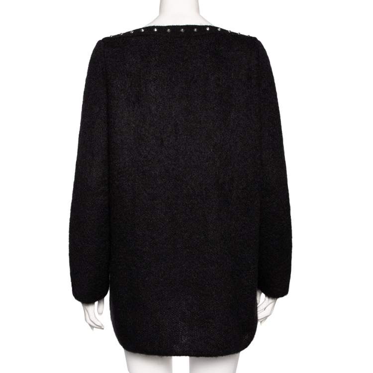 Pre Owned Saint Laurent Black Mohair Stud Embellished Neck Detailed Sweater XL