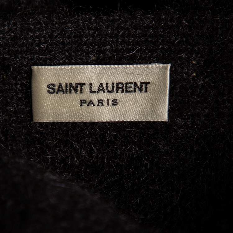 Pre Owned Saint Laurent Black Mohair Stud Embellished Neck Detailed Sweater XL