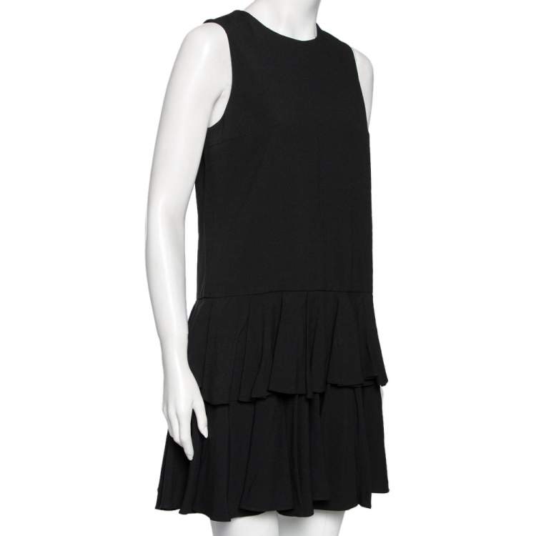 مملوكة مسبقًا Saint Laurent Black Crepe Tiered Detail Pleated Sleeveless Dress M