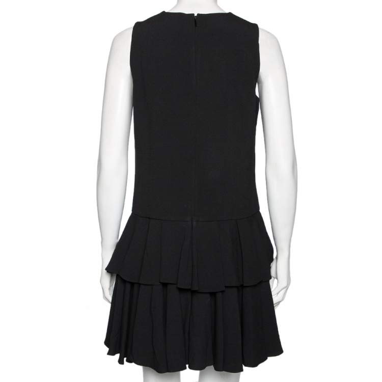 مملوكة مسبقًا Saint Laurent Black Crepe Tiered Detail Pleated Sleeveless Dress M