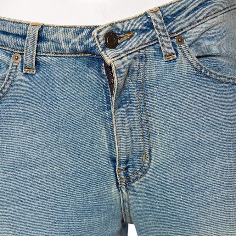 مملوكة مسبقًا Saint Laurent Blue Denim Distressed Jeans S