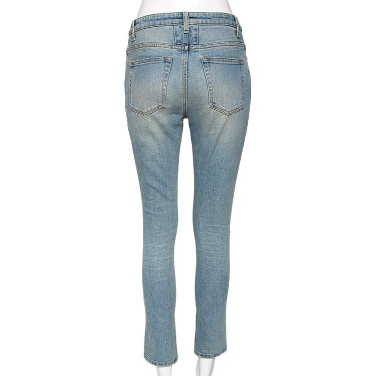 مملوكة مسبقًا Saint Laurent Blue Denim Distressed Jeans S