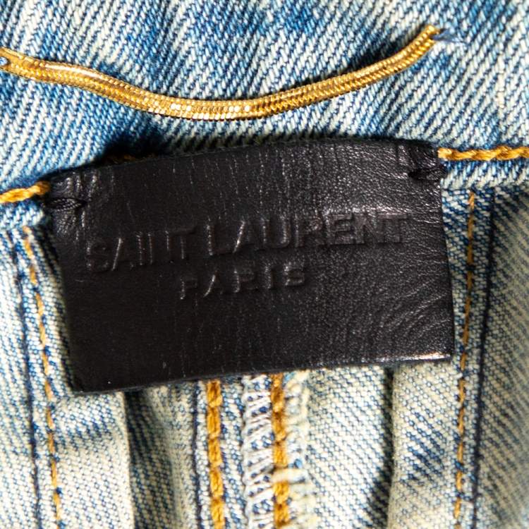 مملوكة مسبقًا Saint Laurent Blue Denim Distressed Jeans S