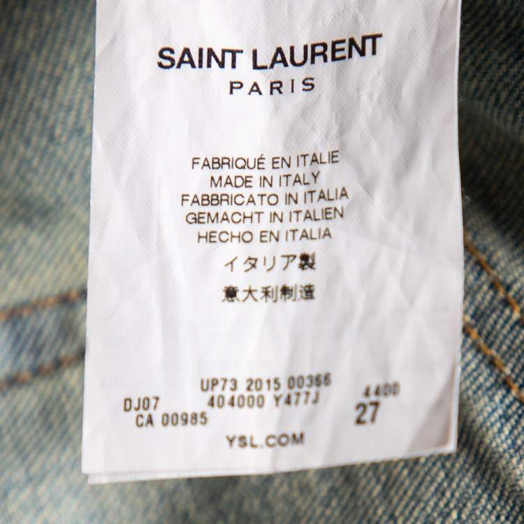 مملوكة مسبقًا Saint Laurent Blue Denim Distressed Jeans S