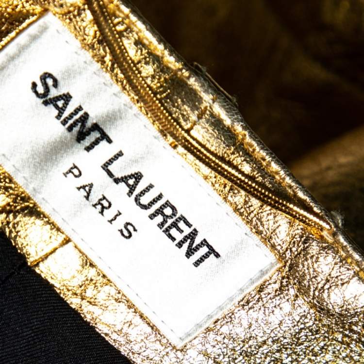 Pre Owned Saint Laurent Gold Laminated Leather Shorts S