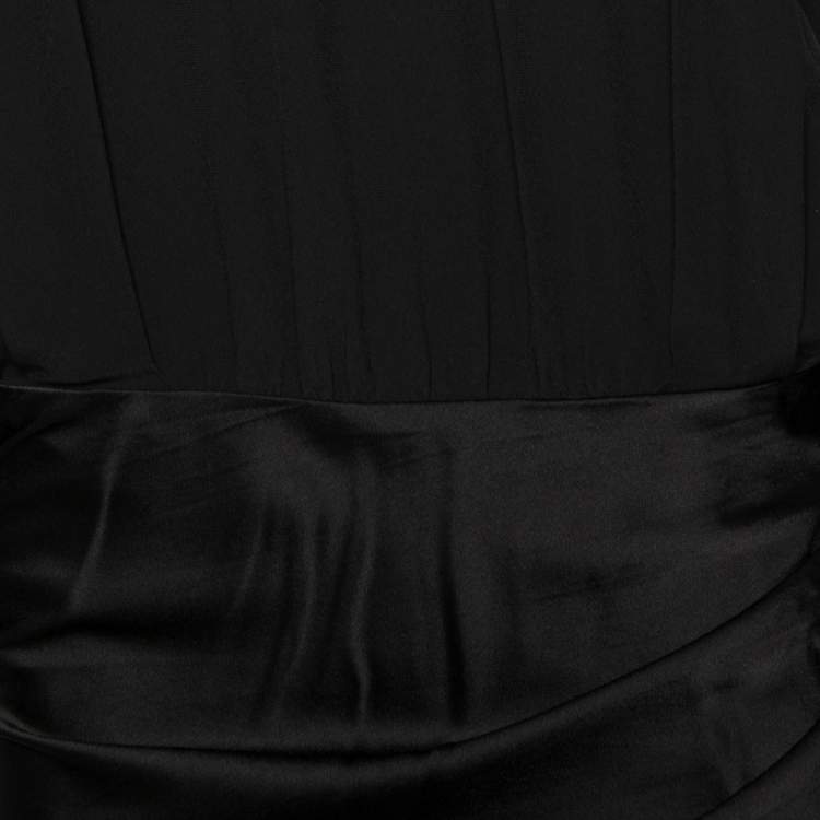 Pre Owned Saint Laurent Black Crape & Satin Ruched Detailed Dress L