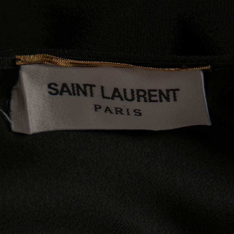 Pre Owned Saint Laurent Black Crape & Satin Ruched Detailed Dress L
