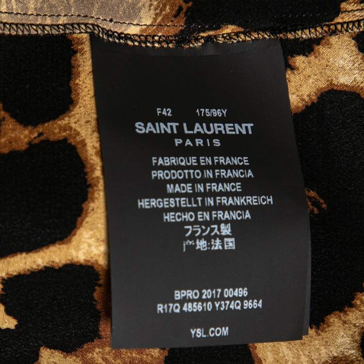 Pre Owned Saint Laurent Brown Leopard Printed Silk Neck Tie Detail Dress L