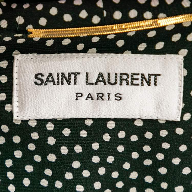 Pre Owned Saint Laurent Monochrome Polka Dotted Silk Neck Tie Detail Dress L