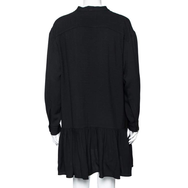 Pre Owned Saint Laurent Black Crepe Neck Tie Detailed Long Sleeve Dress L
