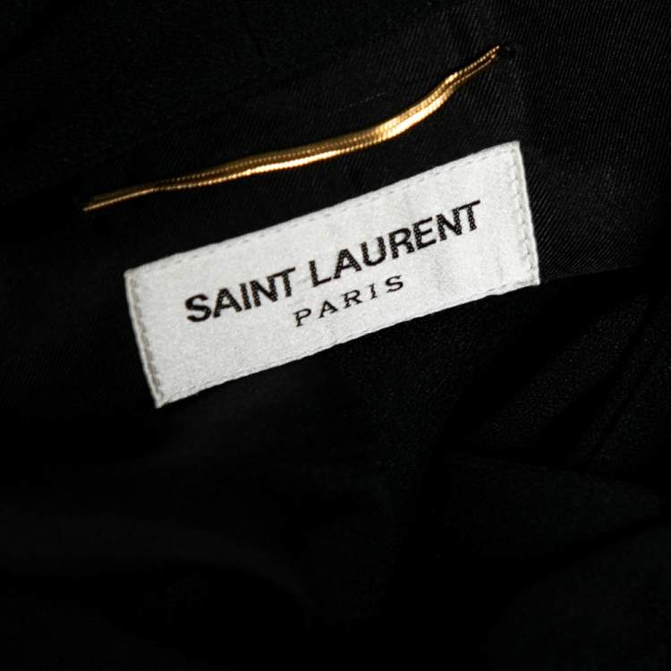 Pre Owned Saint Laurent Black Crepe Neck Tie Detailed Long Sleeve Dress L