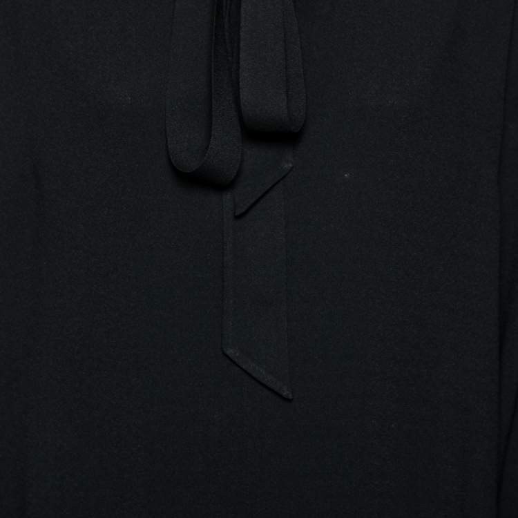 Pre Owned Saint Laurent Black Crepe Neck Tie Detailed Long Sleeve Dress L
