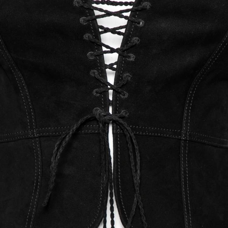 Pre Owned Saint Laurent Black Suede Lace-Up Bustier Top M