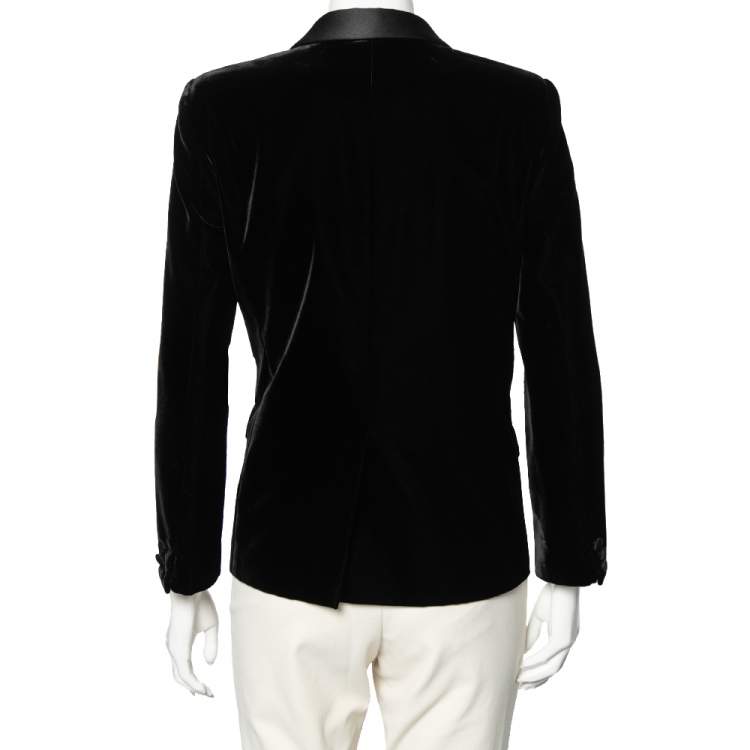 Pre Owned Saint Laurent Black Velvet & Satin Lapel Detailed Blazer L