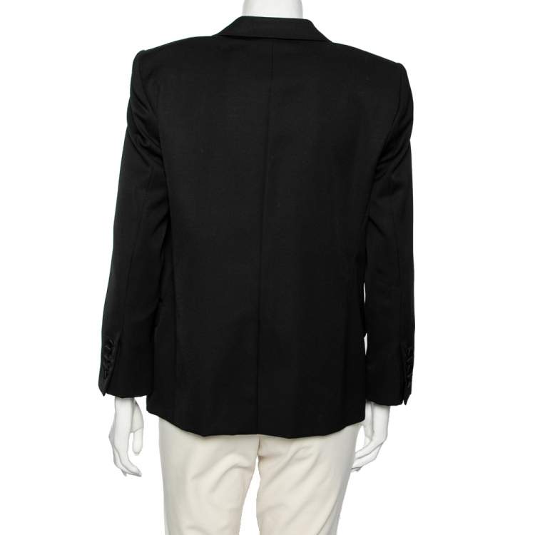 Pre Owned Saint Laurent Black Wool & Satin Lapel Detailed Single Breasted Blazer L