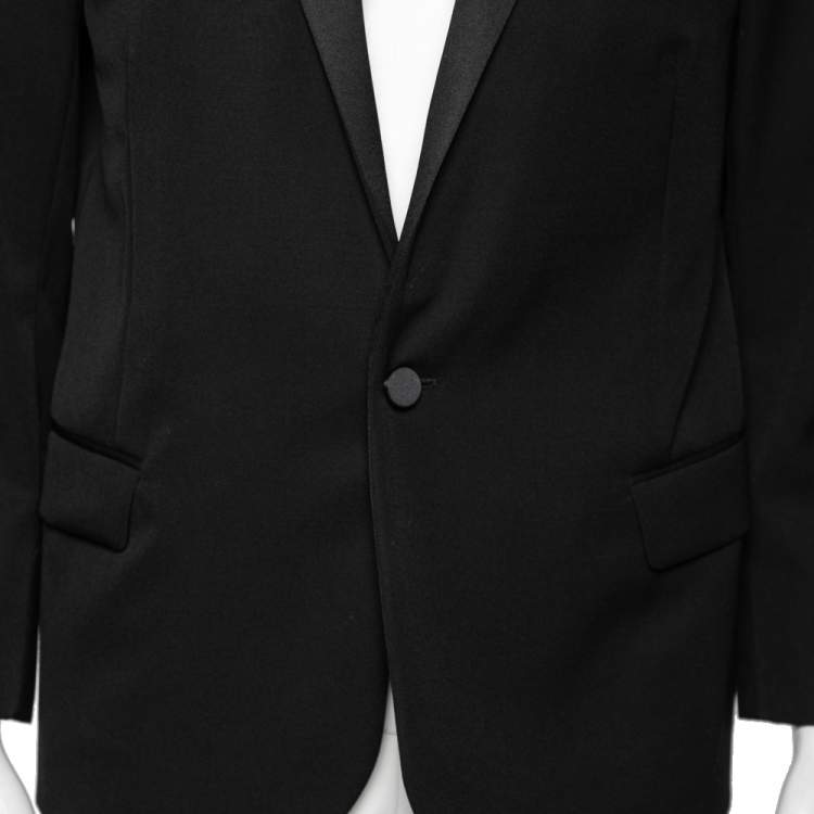 Pre Owned Saint Laurent Black Wool & Satin Lapel Detailed Single Breasted Blazer L