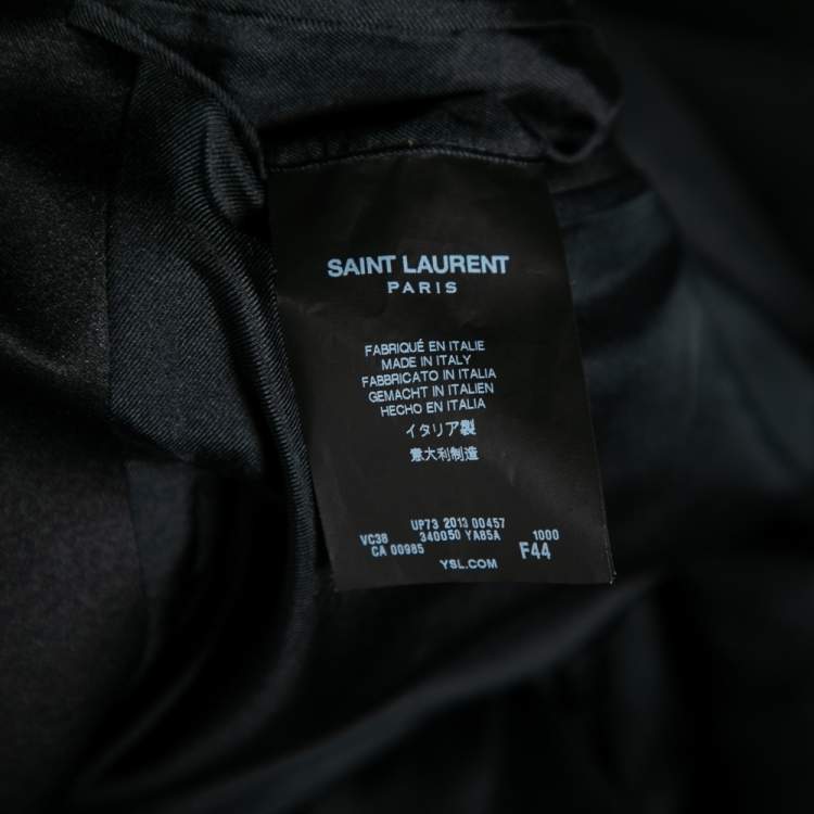 Pre Owned Saint Laurent Black Wool & Satin Lapel Detailed Single Breasted Blazer L