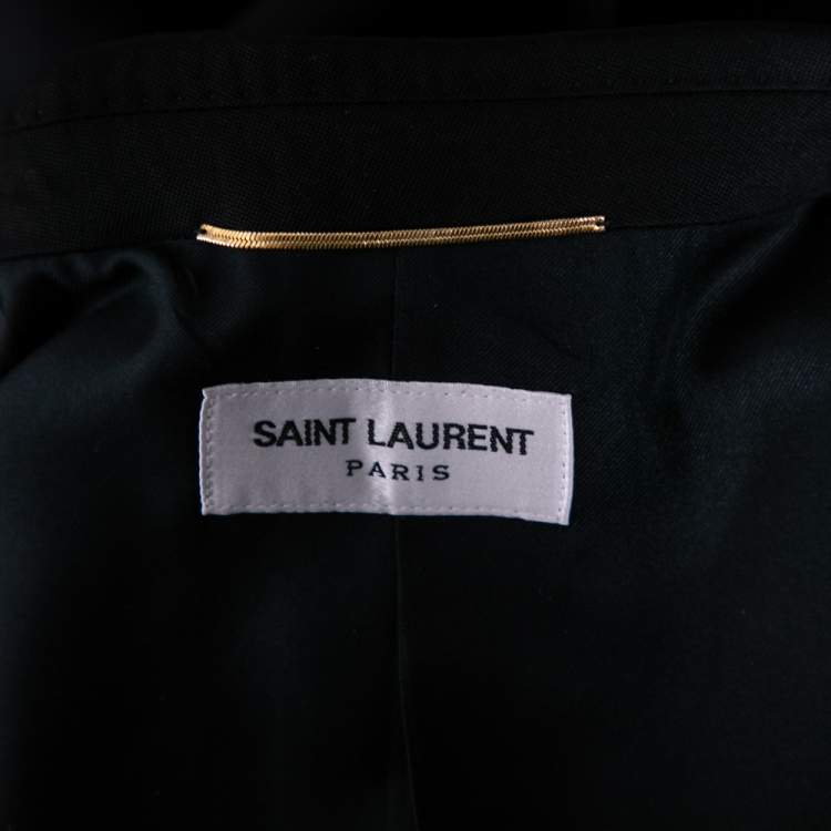 Pre Owned Saint Laurent Black Wool & Satin Lapel Detailed Single Breasted Blazer L