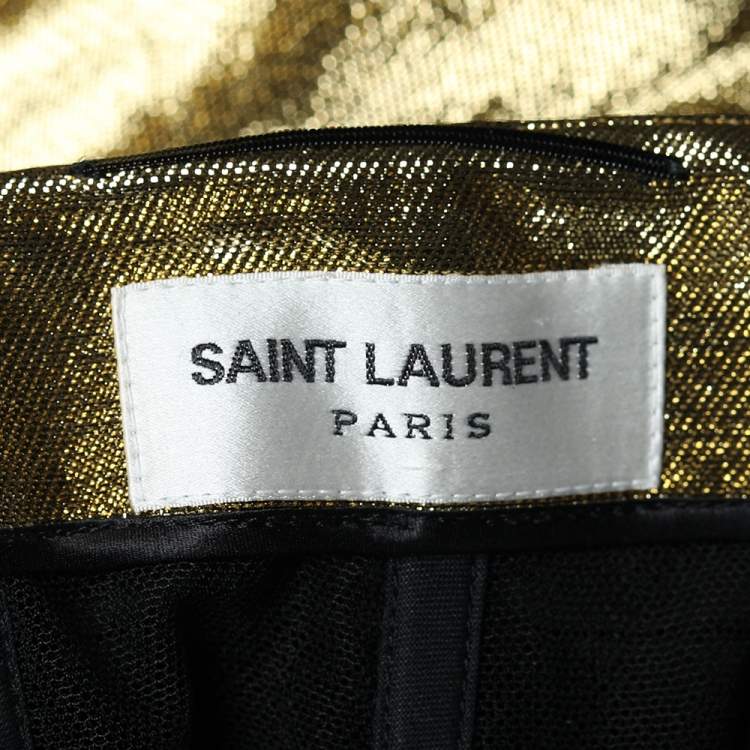 Pre Owned Saint Laurent Gold Lurex Bow Detail Strapless Mini Dress XL