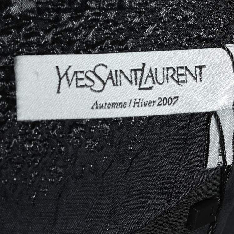 Pre Owned Yves Saint Laurent Black Textured Silk Overlay Detail Sleeveless Midi Dress M