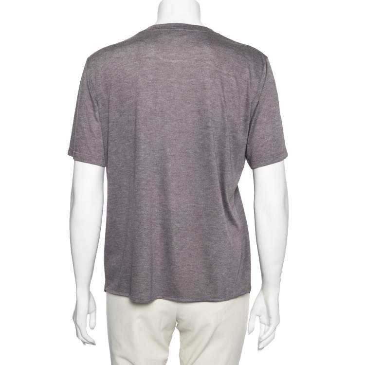 Pre Owned Saint Laurent Grey Cotton Saint Laurent Primed Crew Neck Short Sleeve Top XS