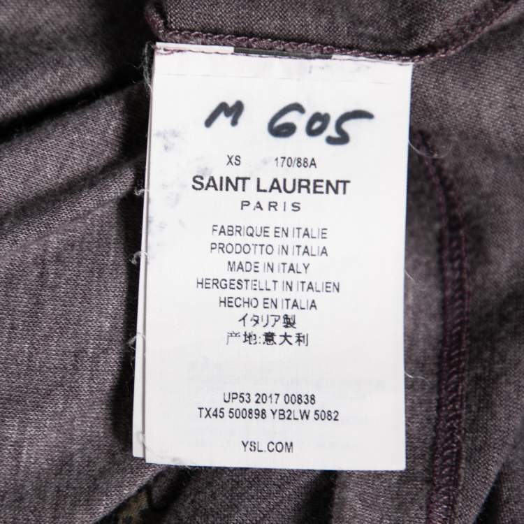 Pre Owned Saint Laurent Grey Cotton Saint Laurent Primed Crew Neck Short Sleeve Top XS