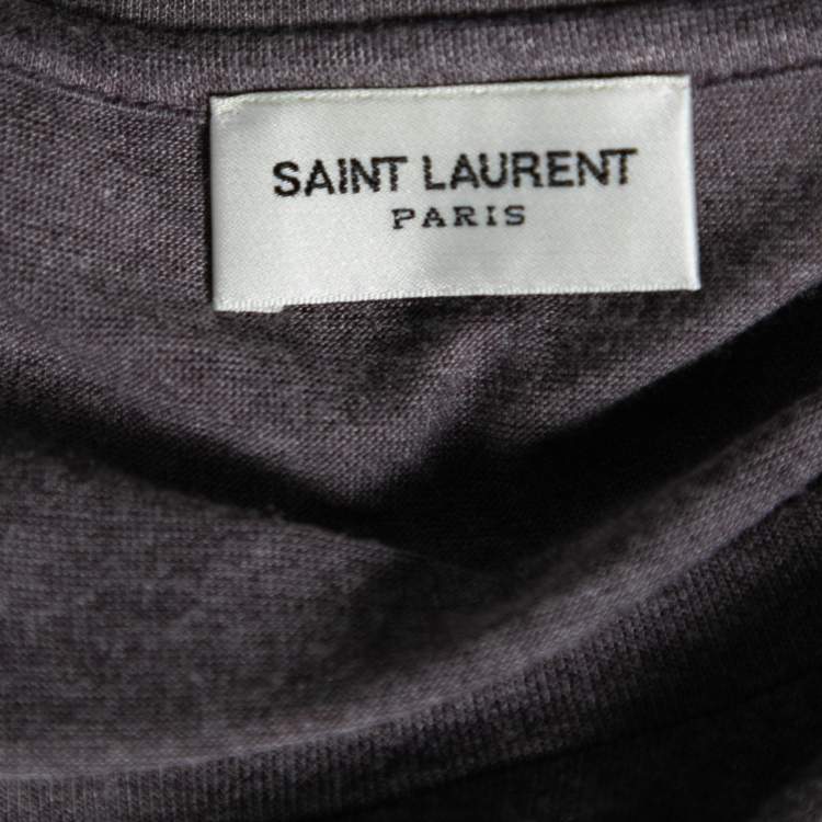 Pre Owned Saint Laurent Grey Cotton Saint Laurent Primed Crew Neck Short Sleeve Top XS