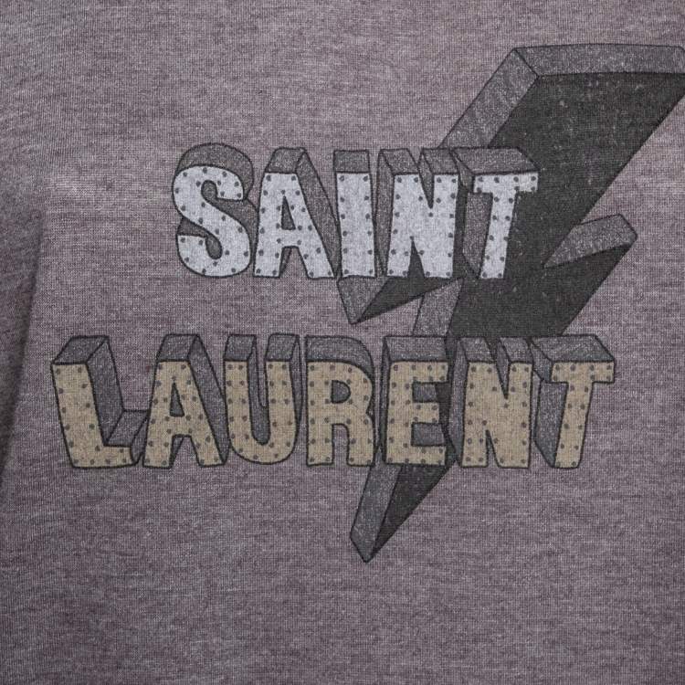 Pre Owned Saint Laurent Grey Cotton Saint Laurent Primed Crew Neck Short Sleeve Top XS
