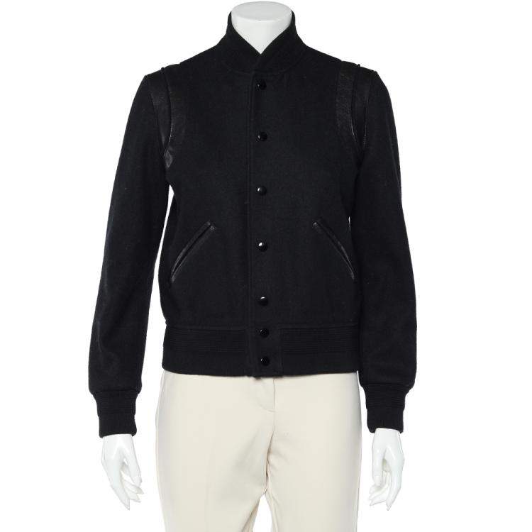 Pre Owned Saint Laurent Black Wool Varsity Jacket M
