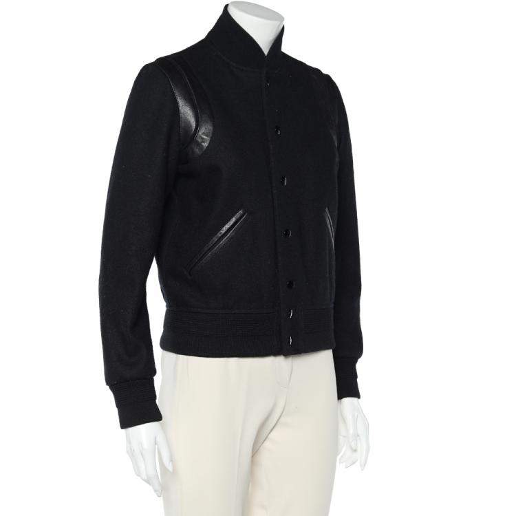 Pre Owned Saint Laurent Black Wool Varsity Jacket M