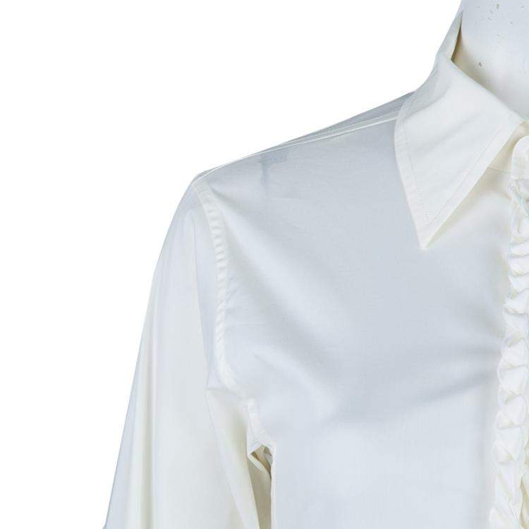 Pre Owned Saint Laurent Paris Off White Textured Placket Detail Long Sleeve Shirt S