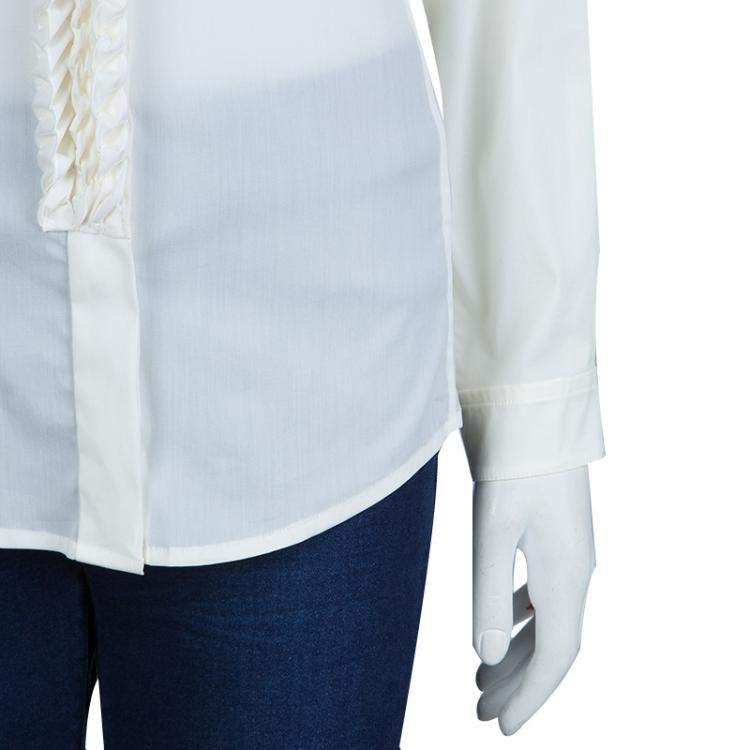 Pre Owned Saint Laurent Paris Off White Textured Placket Detail Long Sleeve Shirt S