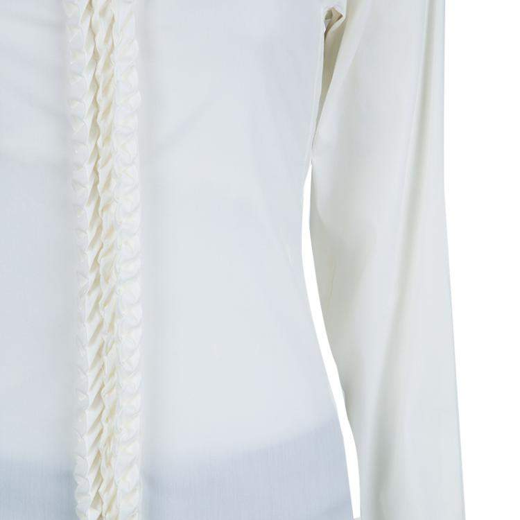Pre Owned Saint Laurent Paris Off White Textured Placket Detail Long Sleeve Shirt S