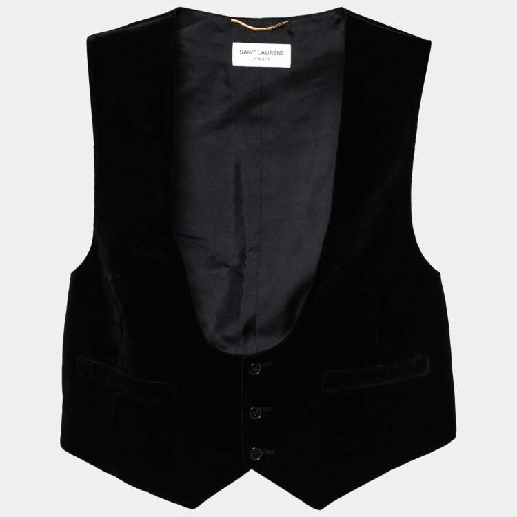 Pre Owned Saint Laurent Black Velvet Belted Back Vest Waistcoat L
