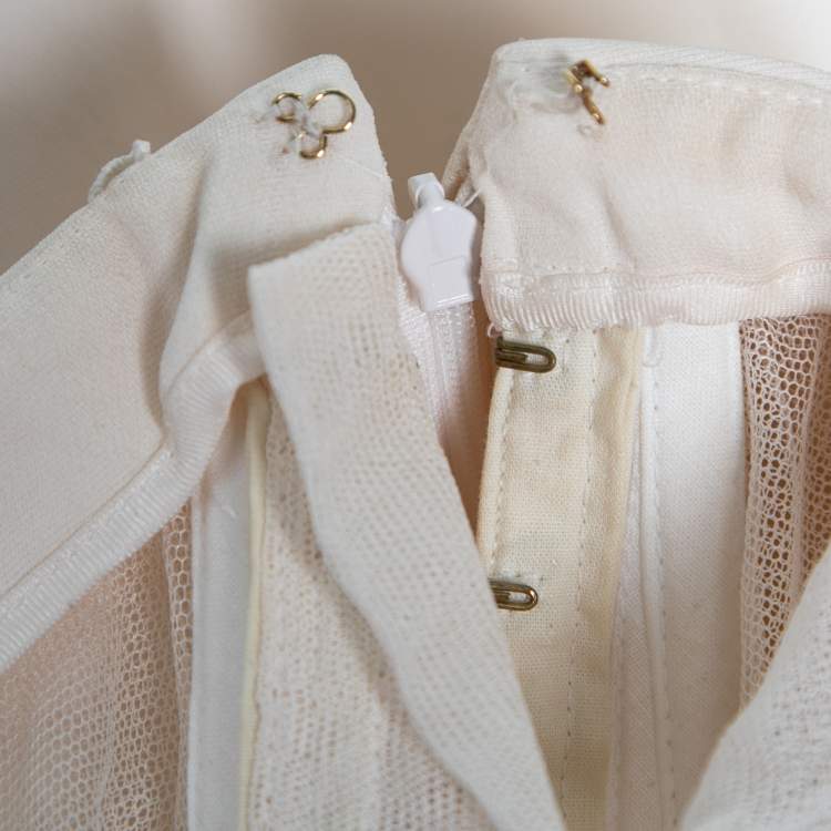 Pre Owned Saint Laurent Cream Silk Crepe Strapless Asymmetric Maxi Dress S