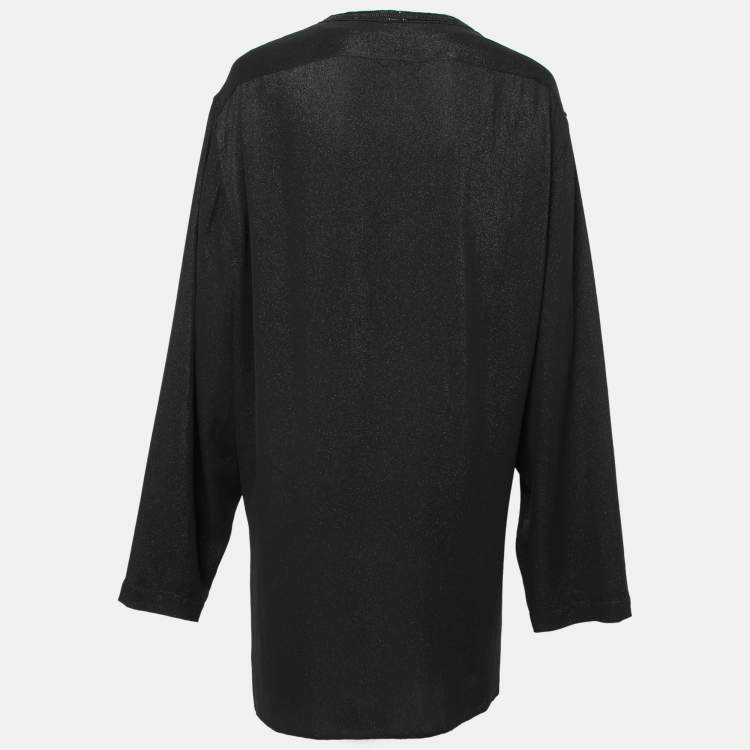 Pre Owned Saint Laurent Black Shiny Silk Bead Embroidered Tunic L
