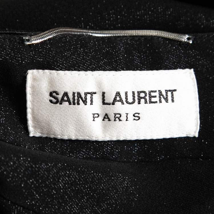 Pre Owned Saint Laurent Black Shiny Silk Bead Embroidered Tunic L