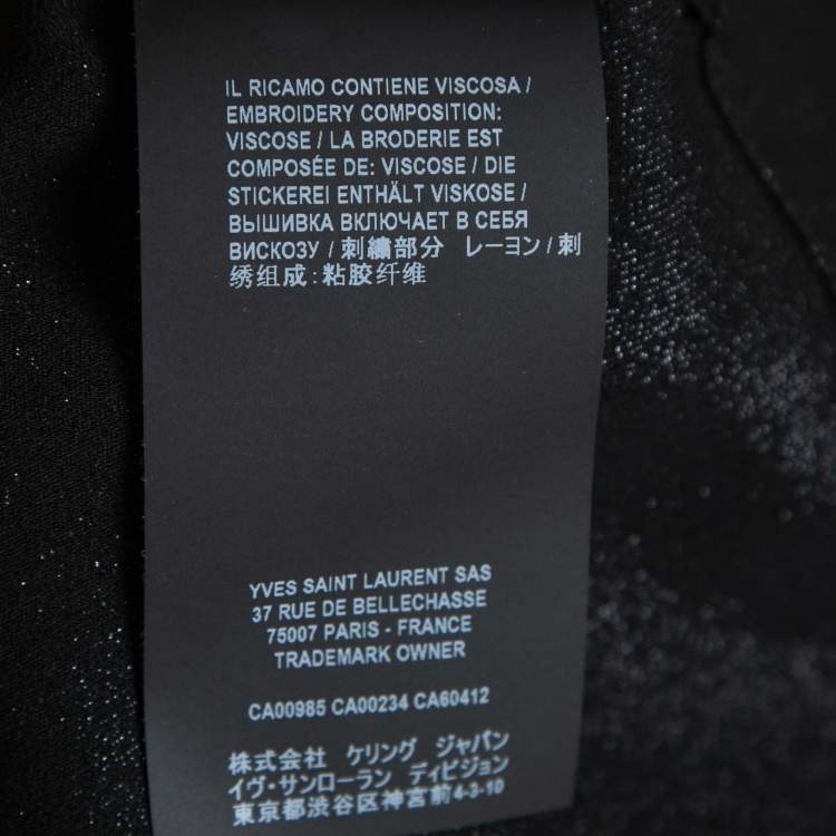 Pre Owned Saint Laurent Black Shiny Silk Bead Embroidered Tunic L