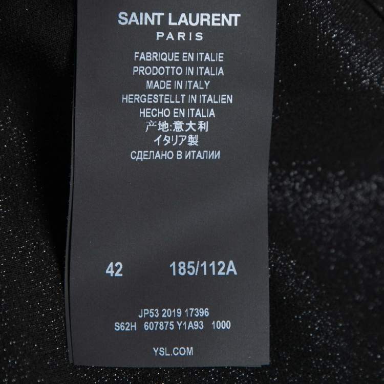 Pre Owned Saint Laurent Black Shiny Silk Bead Embroidered Tunic L