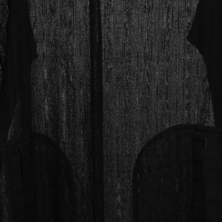 Pre Owned Saint Laurent Black Striped Wool Side Slit Maxi Dress XL