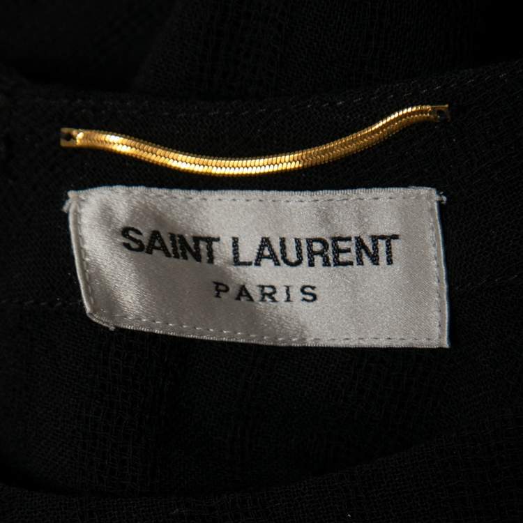 Pre Owned Saint Laurent Black Striped Wool Side Slit Maxi Dress XL