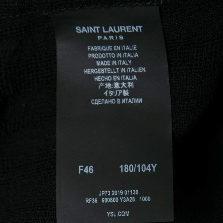 Pre Owned Saint Laurent Black Striped Wool Side Slit Maxi Dress XL